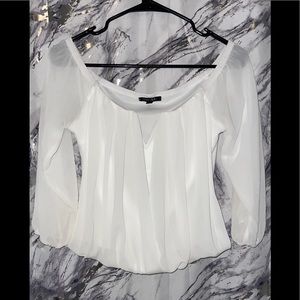 WHITE MESH VNECK LONG-SLEEVE TOP